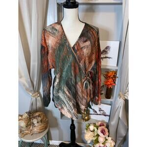 NWT $49.90 ZARA size Small Lightweight Abstract Wrap Style Top Orange Green